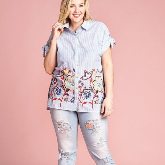 Striped Buttoned Down Collared Blouse - Picture 3 of 6